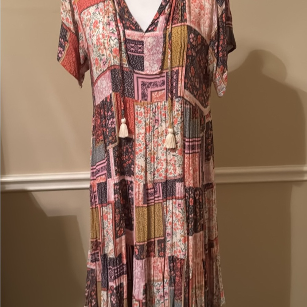 Patchwork Floral V-Neck Dress